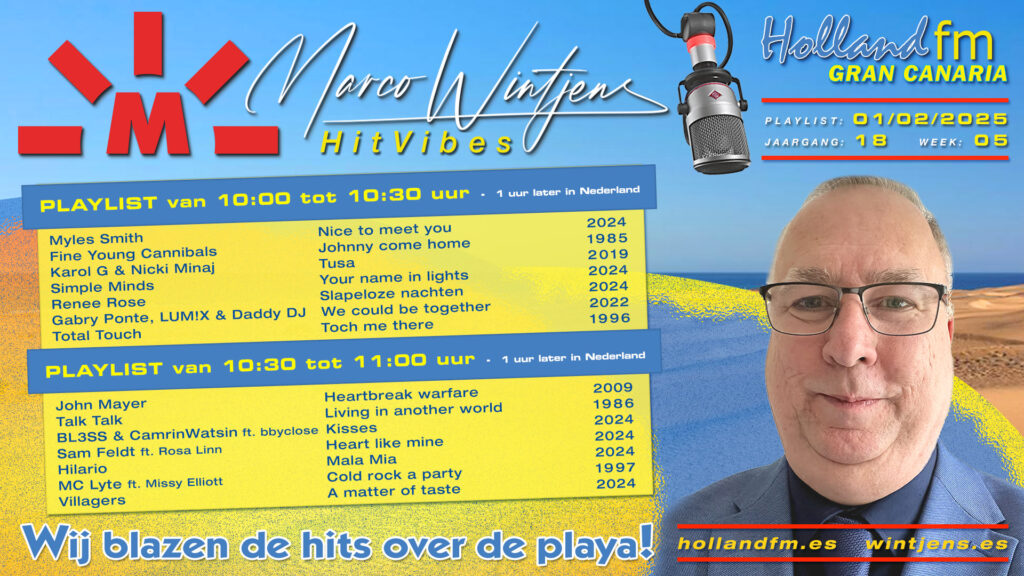 Playlist HitVibes van zaterdag 1 februari 2025