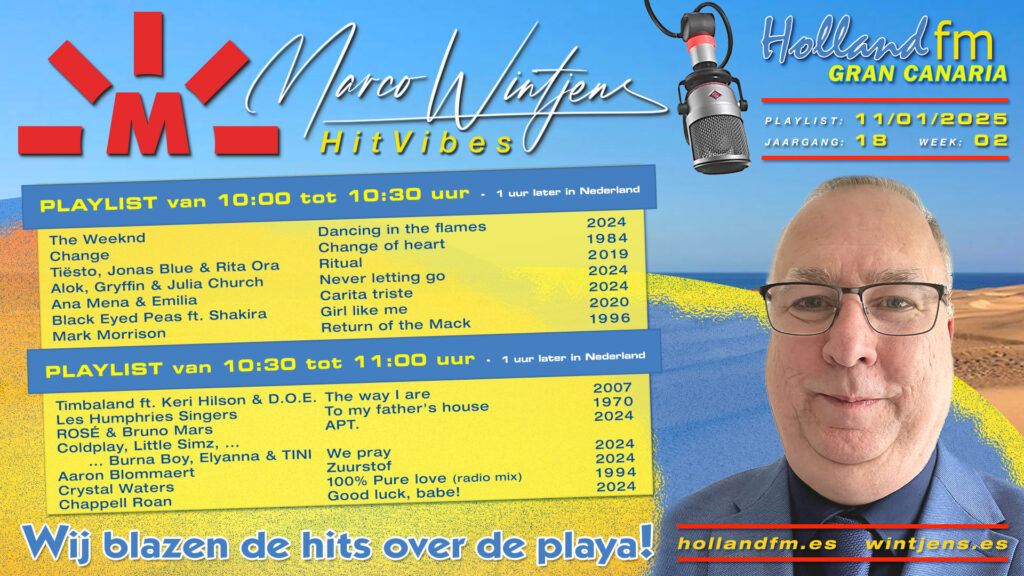 Playlist HitVibes zaterdag 11 janurai 2025