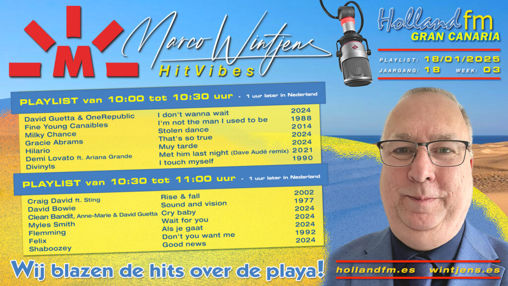 Playlist HitVibes zaterdag 18 januari 2025